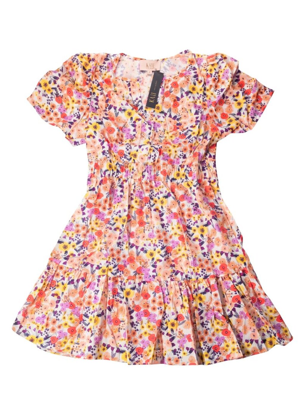 Miley + Molly Boutique Floral Garden Party Tiered Mini Dress Puff Sleeve S M L